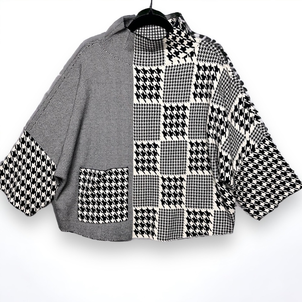 Joseph Ribkoff Houndstooth Sweater XS Womens Crosshatch Mock Neck 3/4 Sleeve New